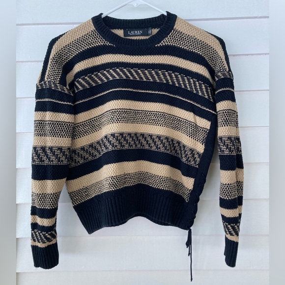 Lauren Ralph Lauren Sweaters - Lauren Ralph Lauren | Black & Tan Striped Linen Blend Sweater Petite Small